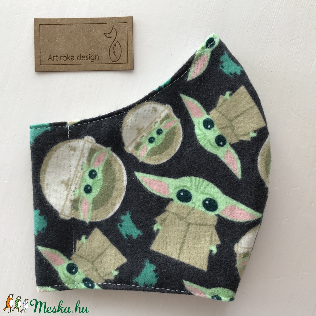 Baby Yoda mintás prémium flanel arcmaszk, szájmaszk, maszk, gyerekmaszk - szürke - Star Wars  - Artiroka design - gyerek - gyerek - Meska.hu