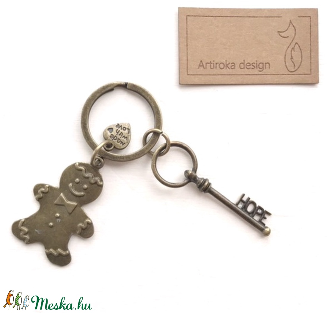 Karácsonyi süti baba medál - egyedi kulcstartó HOPE azaz remény vintage kulcs dísszel - Artiroka design - táska & tok - kulcstartó & táskadísz - kulcstartó - Meska.hu
