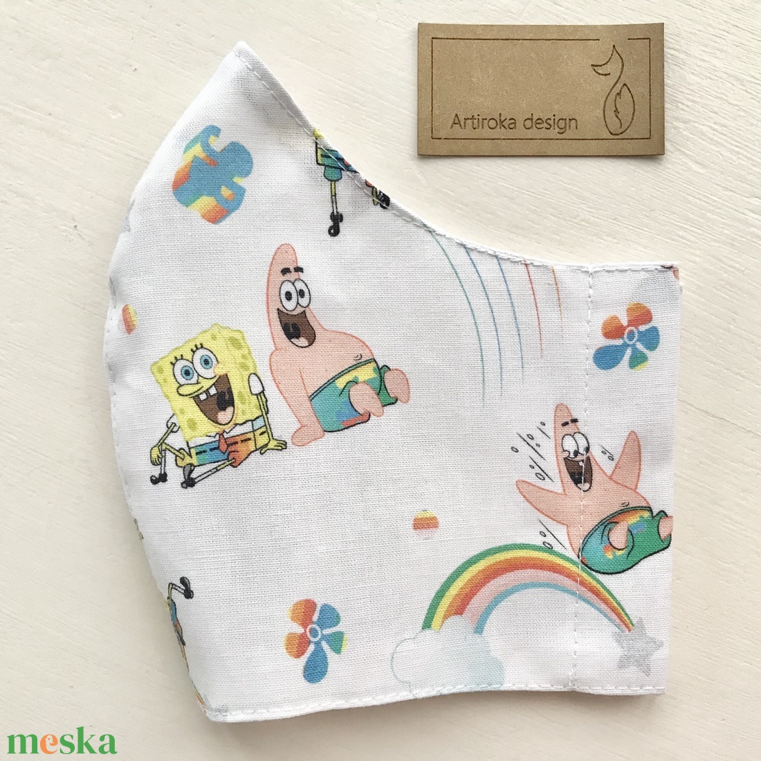 Spongya Bob és Patrik mintás prémium arcmaszk, szájmaszk  - S méret készleten - Artiroka design - gyerek - gyerek - Meska.hu