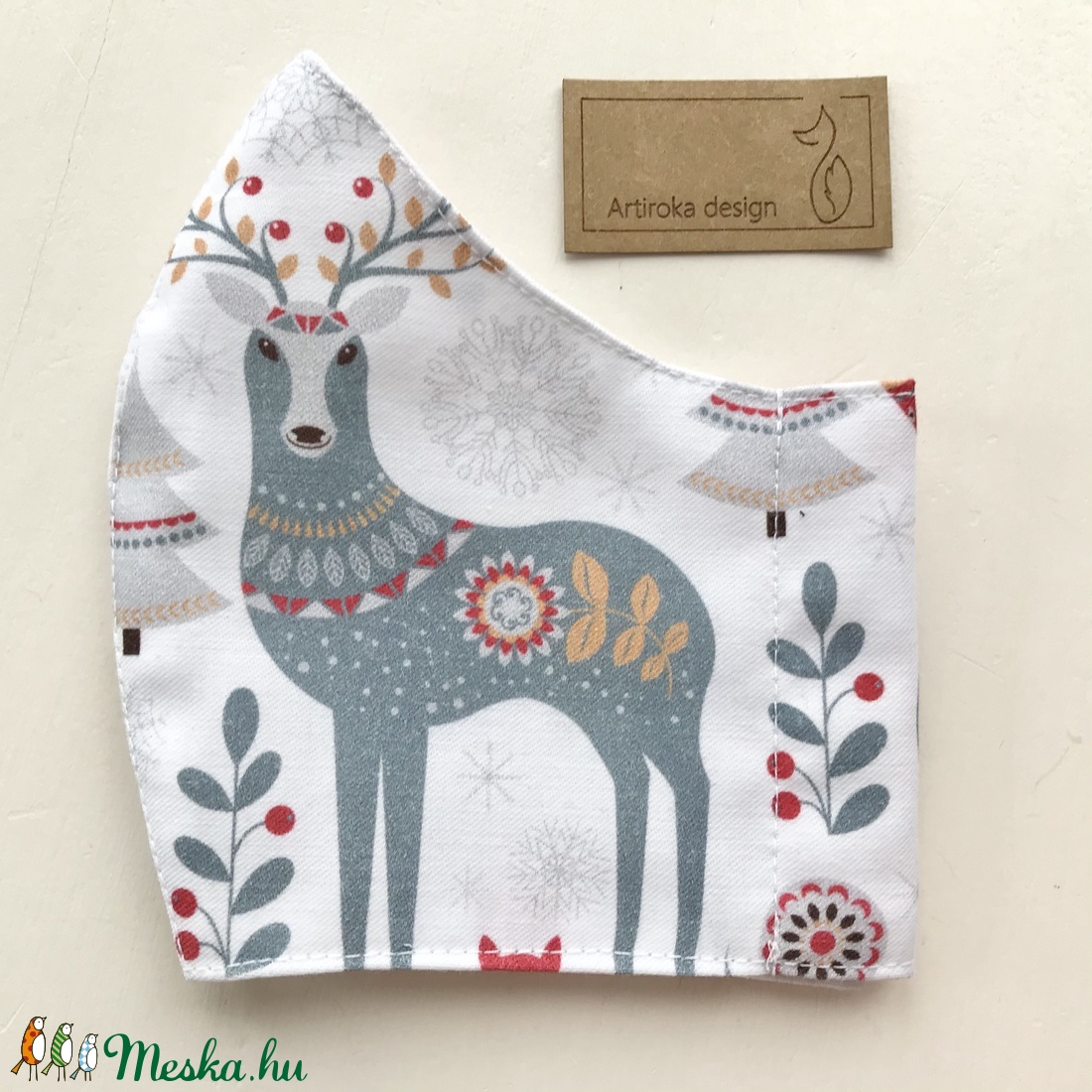 Szarvas és róka és bagoly mintás maszk, prémium pamut textilből - Mesedoboz  - Artiroka design  - gyerek - gyerek - Meska.hu