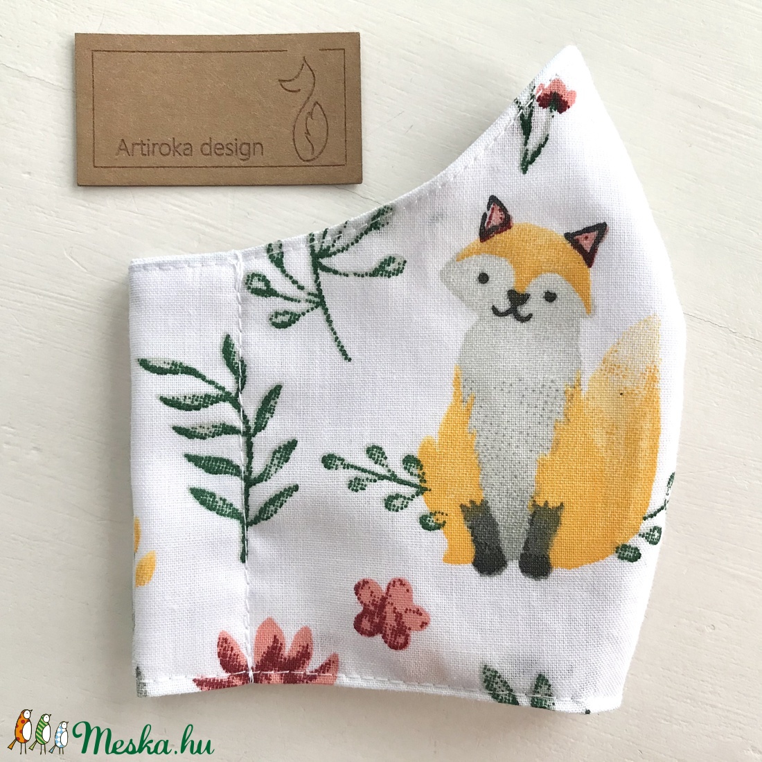 Róka, bárány és mezei virág mintás maszk, szájmaszk XS MÉRETBEN - Artiroka design - gyerek - gyerek - Meska.hu