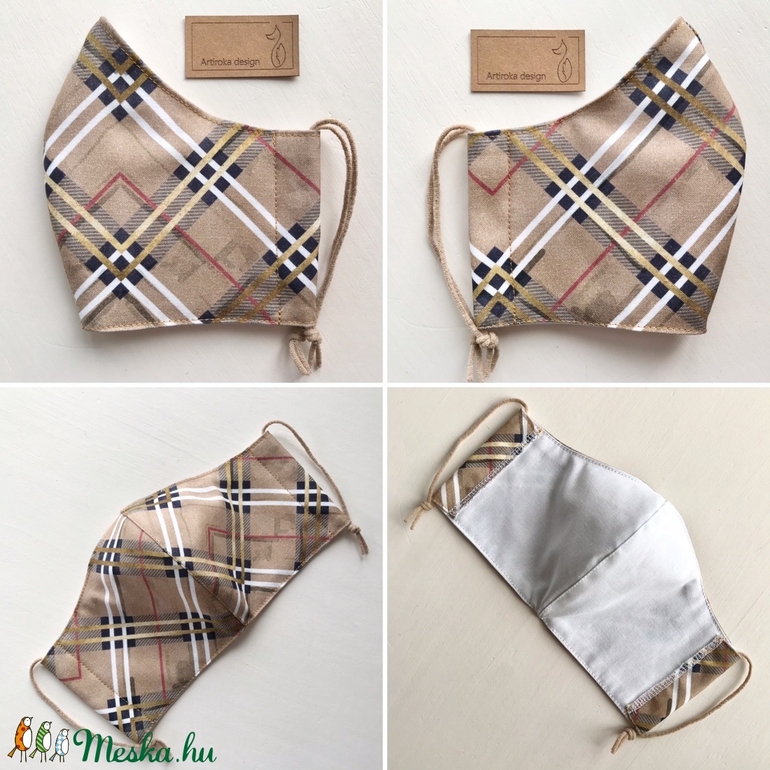 Burberry stílusú, bézs - fehér kockás prémium szájmaszk, arcmaszk, maszk - Artiroka design - női - női - Meska.hu