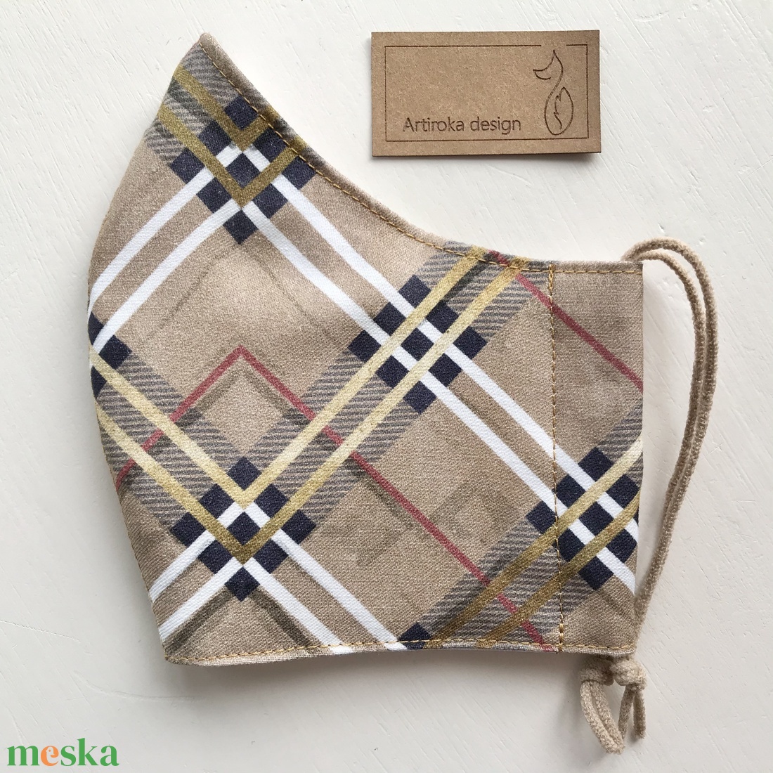 Burberry stílusú, bézs - fehér kockás prémium szájmaszk, arcmaszk, maszk - Artiroka design - női - női - Meska.hu