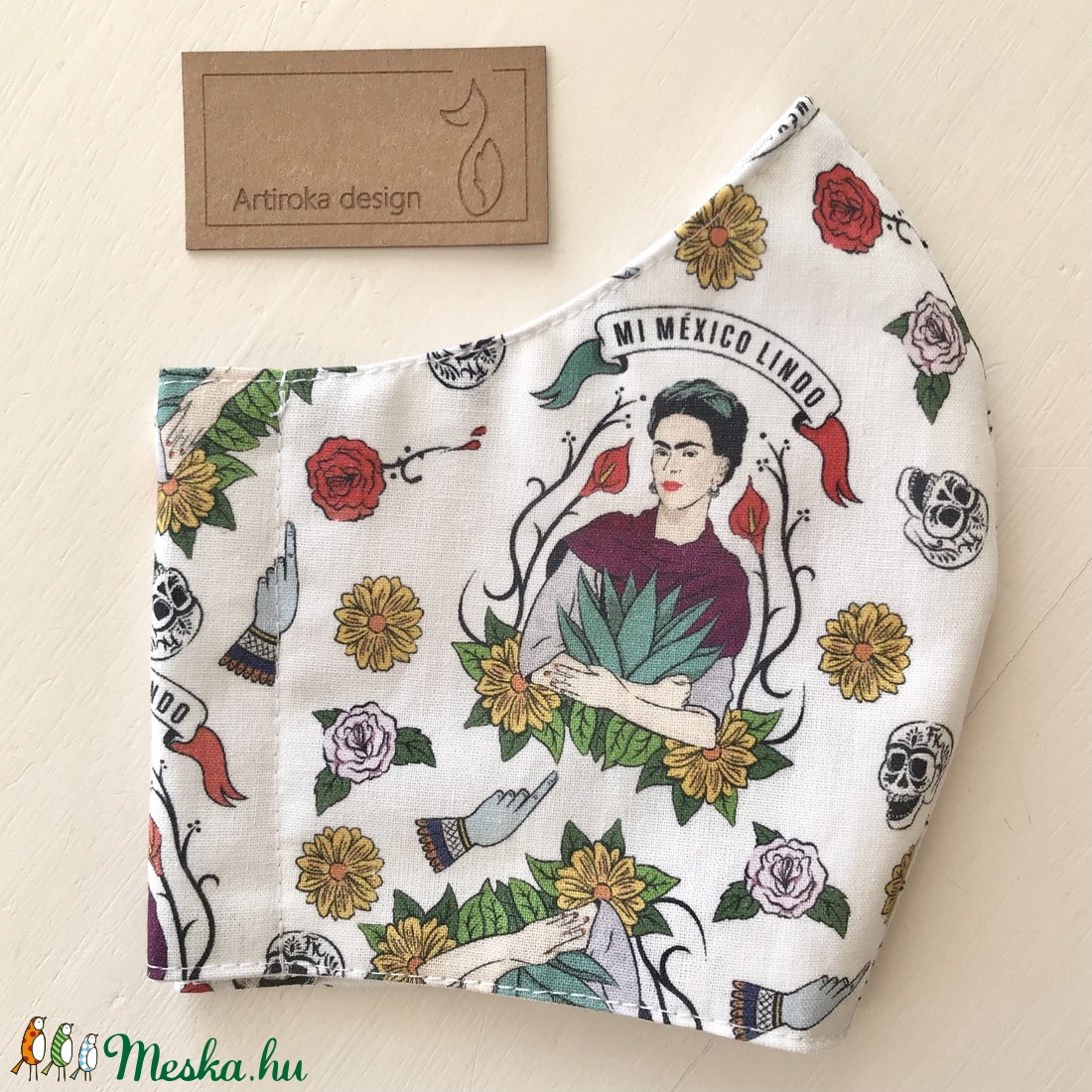 Frida Kahlo  és a papagájok - prémium pamut textilből készült maszk AKCIÓ - Mesedoboz  - Artiroka design  - női - női - Meska.hu