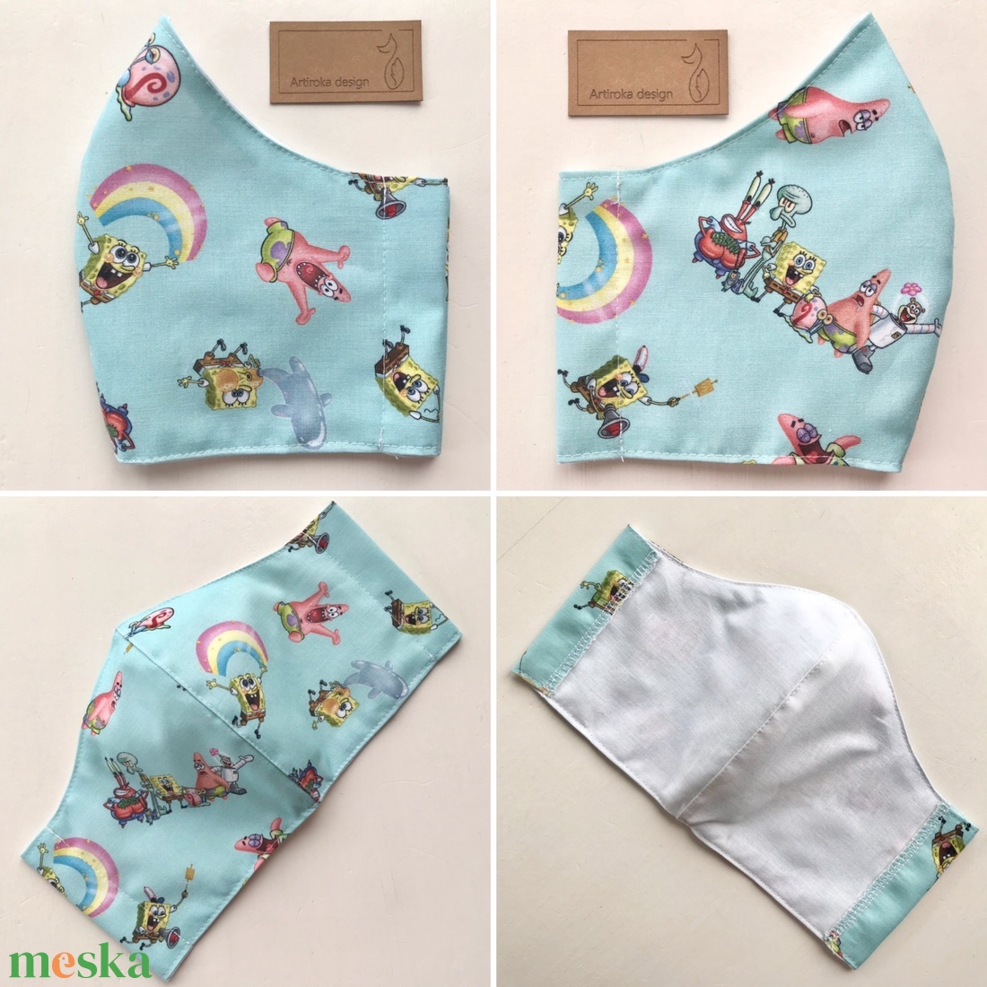 Spongya Bob és Patrik mintás prémium arcmaszk, szájmaszk  - M méret készleten - Artiroka design - gyerek - gyerek - Meska.hu