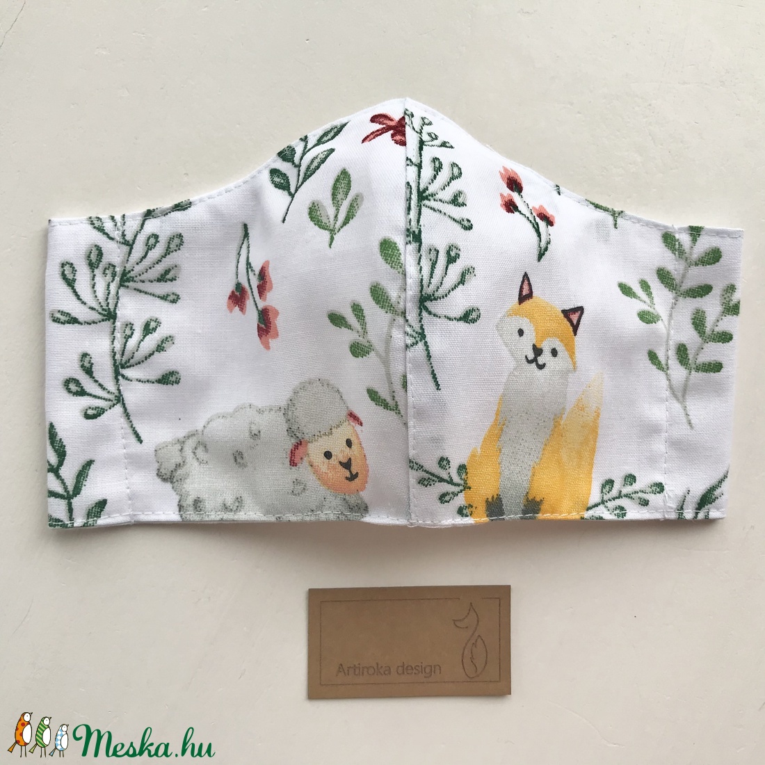 Róka, bárány és mezei virág mintás maszk, szájmaszk XS MÉRETBEN - Artiroka design - gyerek - gyerek - Meska.hu