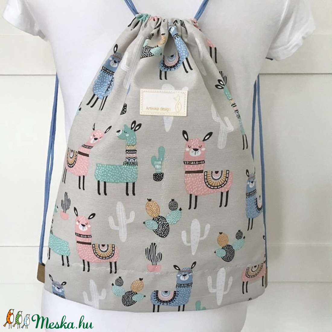 Láma mintás gymbag hátizsák edzéshez, úszáshoz, kiránduláshoz  - Artiroka design - táska & tok - hátizsák - hátizsák - Meska.hu