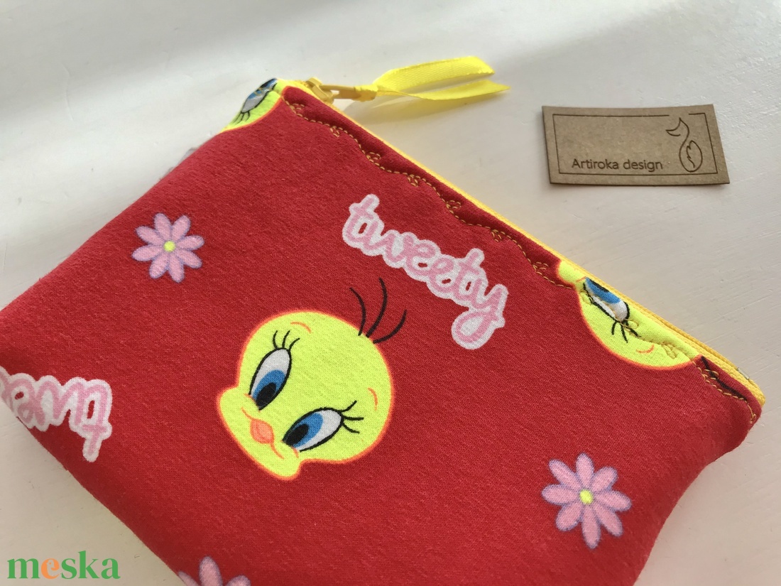 Piros színű, Csőrike mintás, irattartó, pénztárca - Tweety  - Artiroka design  - táska & tok - pénztárca & más tok - kártyatartó & irattartó - Meska.hu