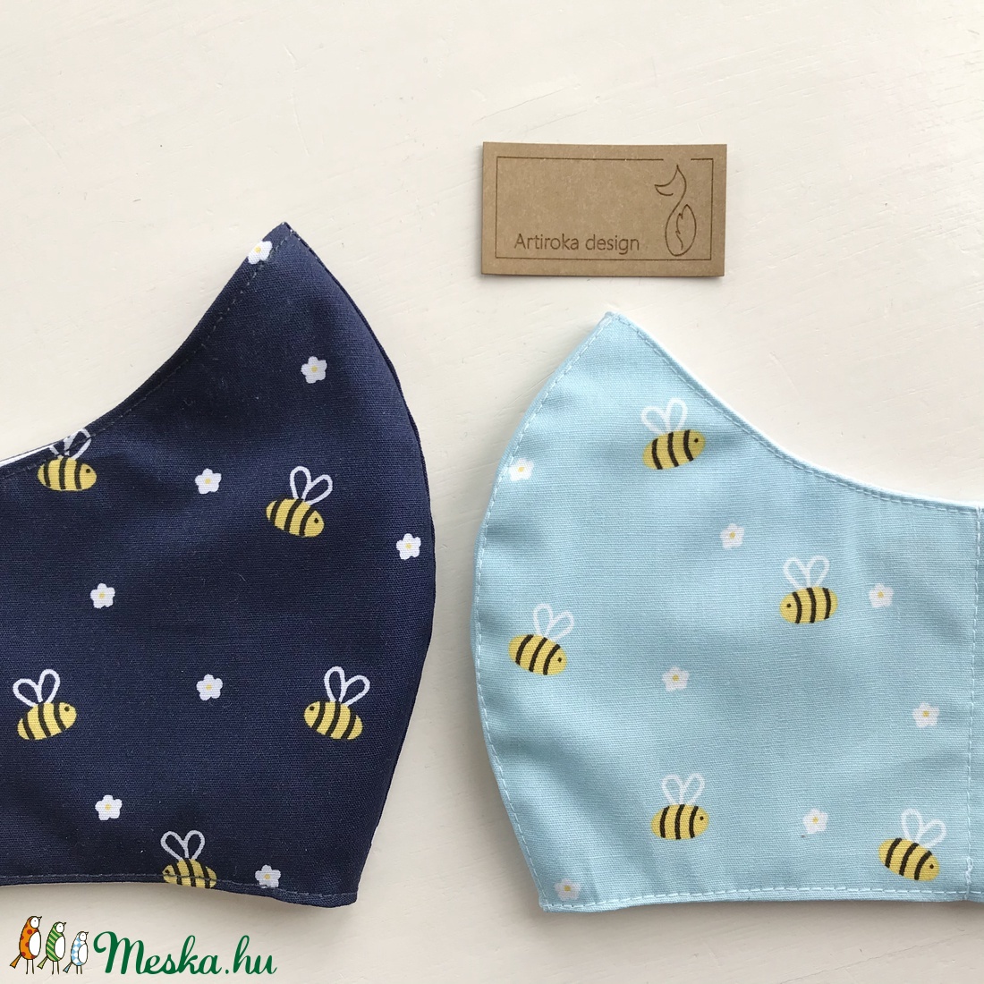 Méhecske és virág mintás kék színű prémium maszk, arcmaszk - Artiroka design - maszk, arcmaszk - férfi & uniszex - Meska.hu