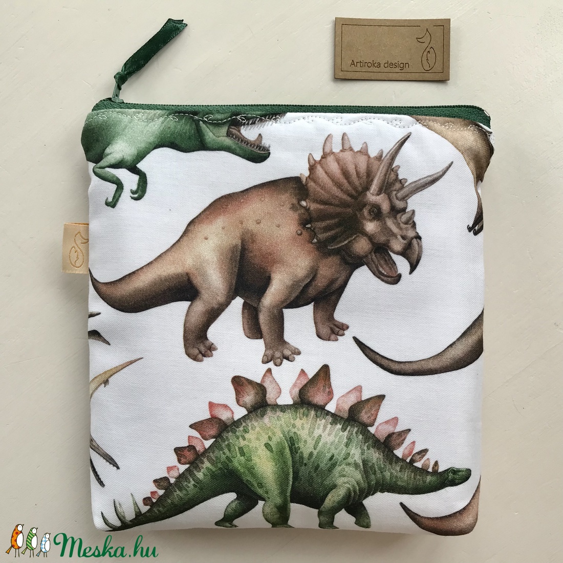 Dinoszaurusz mintás prémium neszesszer, uzsonna tasak - zipper bag  - Artiroka design - szendvics csomagoló - szendvics csomagoló - Meska.hu