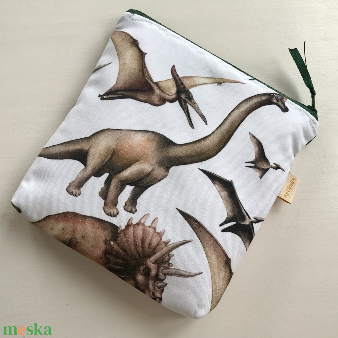 Dinoszaurusz mintás prémium neszesszer, uzsonna tasak - zipper bag  - Artiroka design - szendvics csomagoló - szendvics csomagoló - Meska.hu