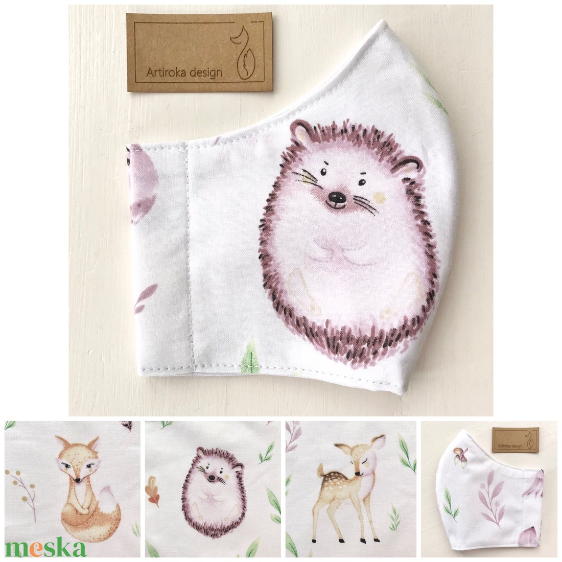 Süni, róka vagy őzike mintás pamut textil, egyedi arcmaszk, szájmaszk  - Artiroka design  - gyerek - gyerek - Meska.hu