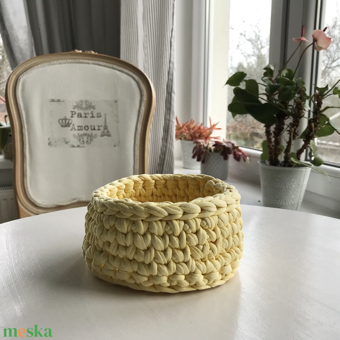 Sárga horgolt kosár - otthon & életmód - tárolás & rendszerezés - tárolókosár - Meska.hu