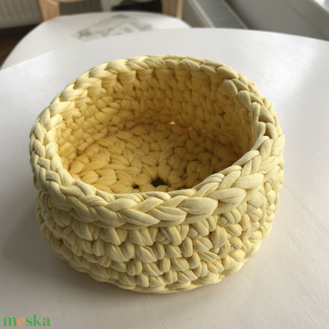 Sárga horgolt kosár - otthon & életmód - tárolás & rendszerezés - tárolókosár - Meska.hu