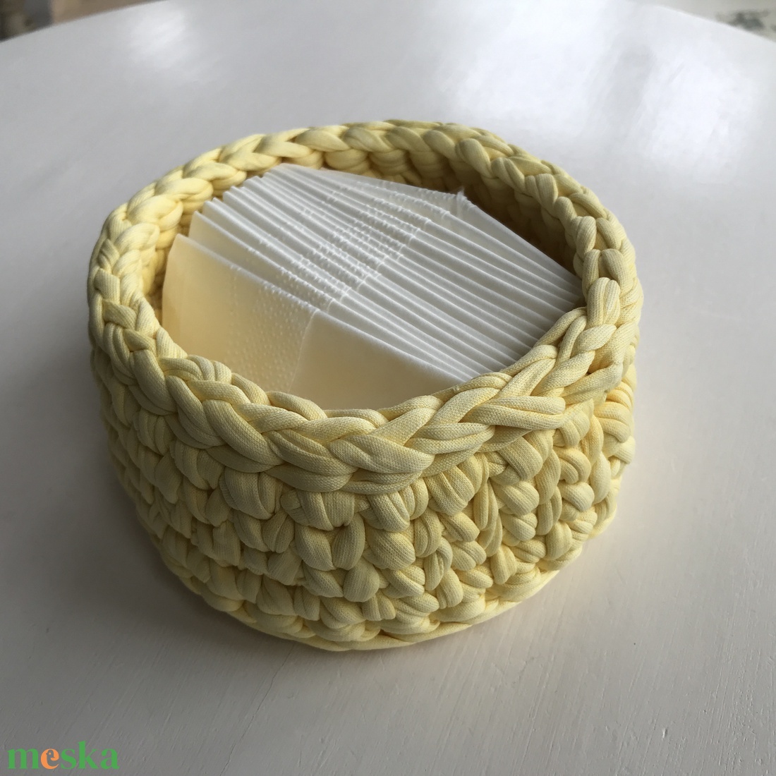 Sárga horgolt kosár - otthon & életmód - tárolás & rendszerezés - tárolókosár - Meska.hu