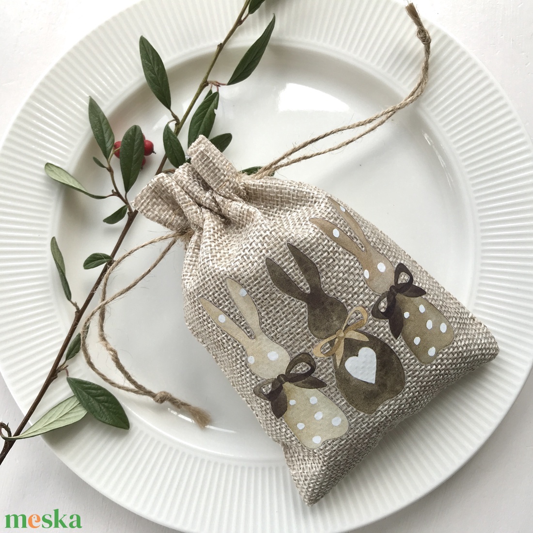 Természetes lenvászonból készült nyuszis levendulazsák  - otthon & életmód - lakástextil - párna & párnahuzat - díszpárnahuzat - Meska.hu