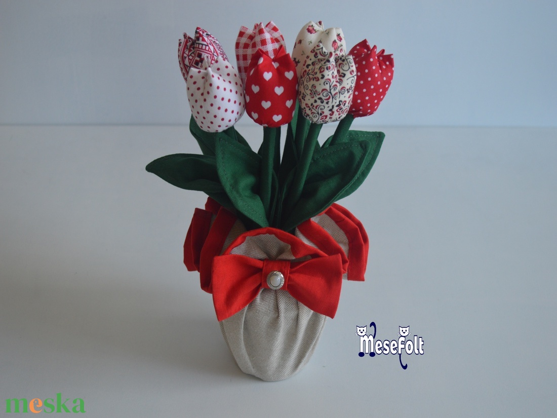 Tulipán - textil virágcsokor - otthon & lakás - dekoráció - virágdísz és tartó - csokor & virágdísz - Meska.hu