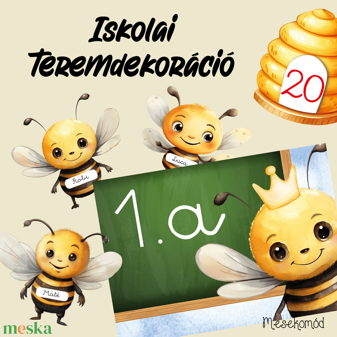 Vidám méhecskék - iskolai dekorációs készlet - játék & sport - készségfejlesztő és logikai játék - oktató játékok - Meska.hu