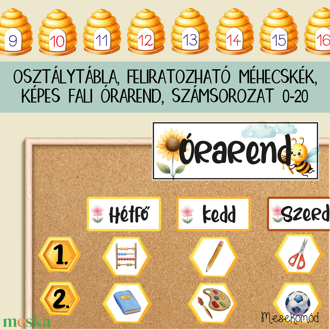Vidám méhecskék - iskolai dekorációs készlet - játék & sport - készségfejlesztő és logikai játék - oktató játékok - Meska.hu