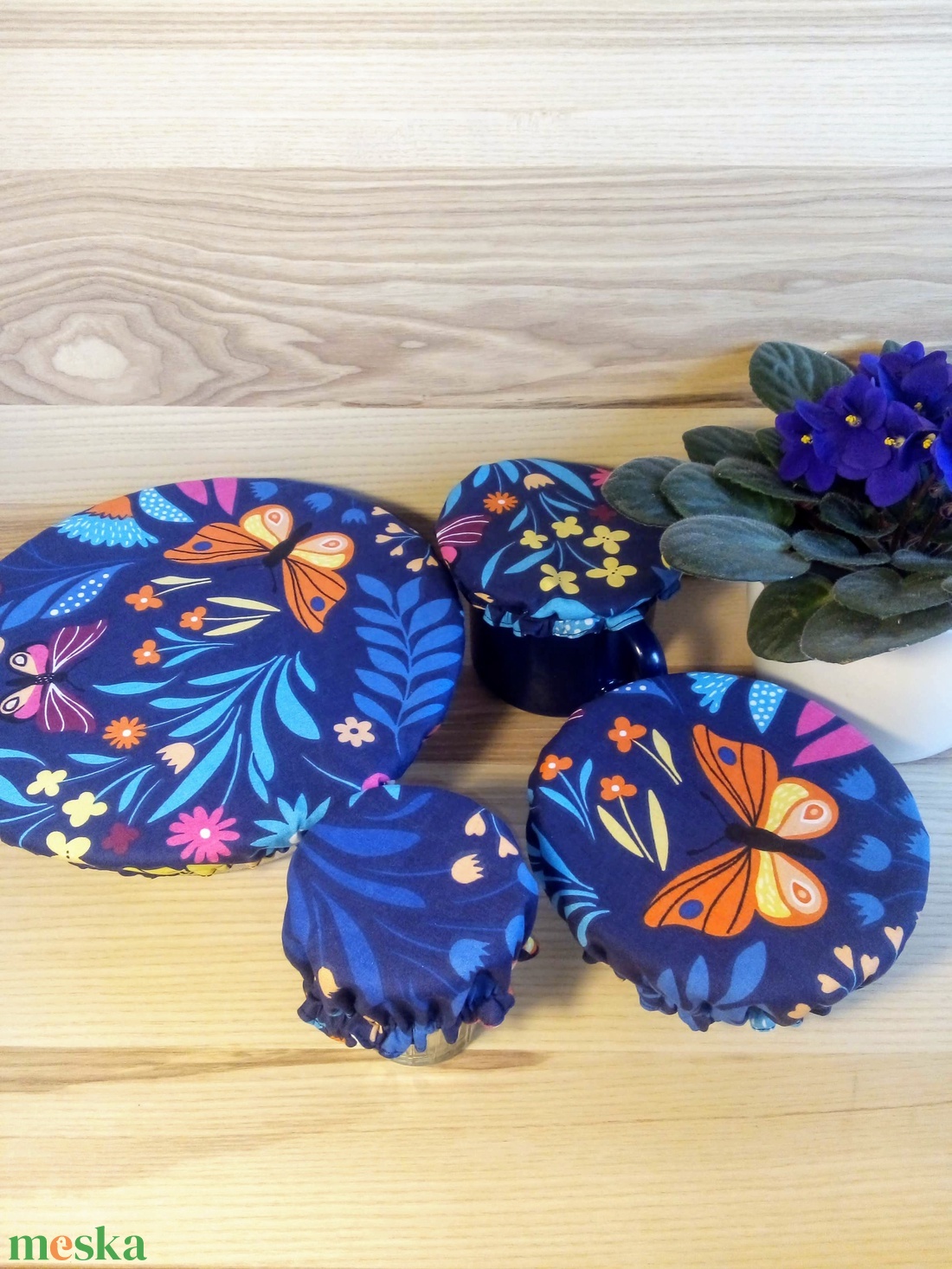 Textil edényfedő, edénysapka szett - 4 db-os, pillangó - otthon & életmód - konyhafelszerelés, tálalás - konyhai textil - edényfogó & edényfedő - Meska.hu