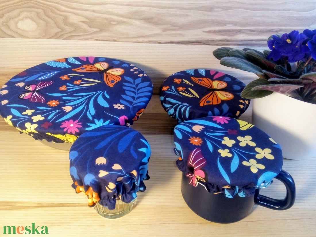 Textil edényfedő, edénysapka szett - 4 db-os, pillangó - otthon & életmód - konyhafelszerelés, tálalás - konyhai textil - edényfogó & edényfedő - Meska.hu