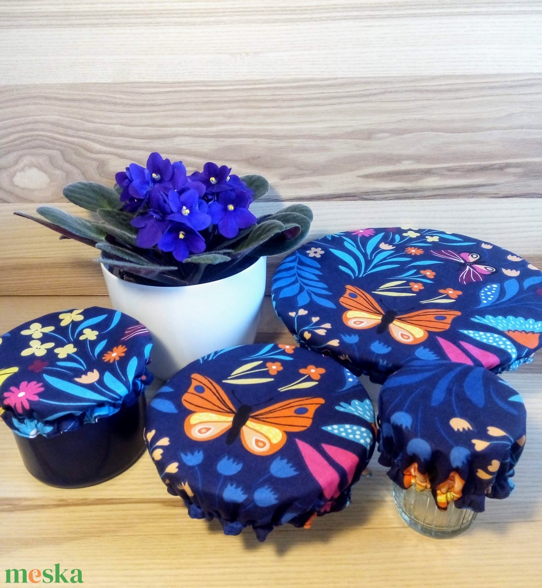 Textil edényfedő, edénysapka szett - 4 db-os, pillangó - otthon & életmód - konyhafelszerelés, tálalás - konyhai textil - edényfogó & edényfedő - Meska.hu