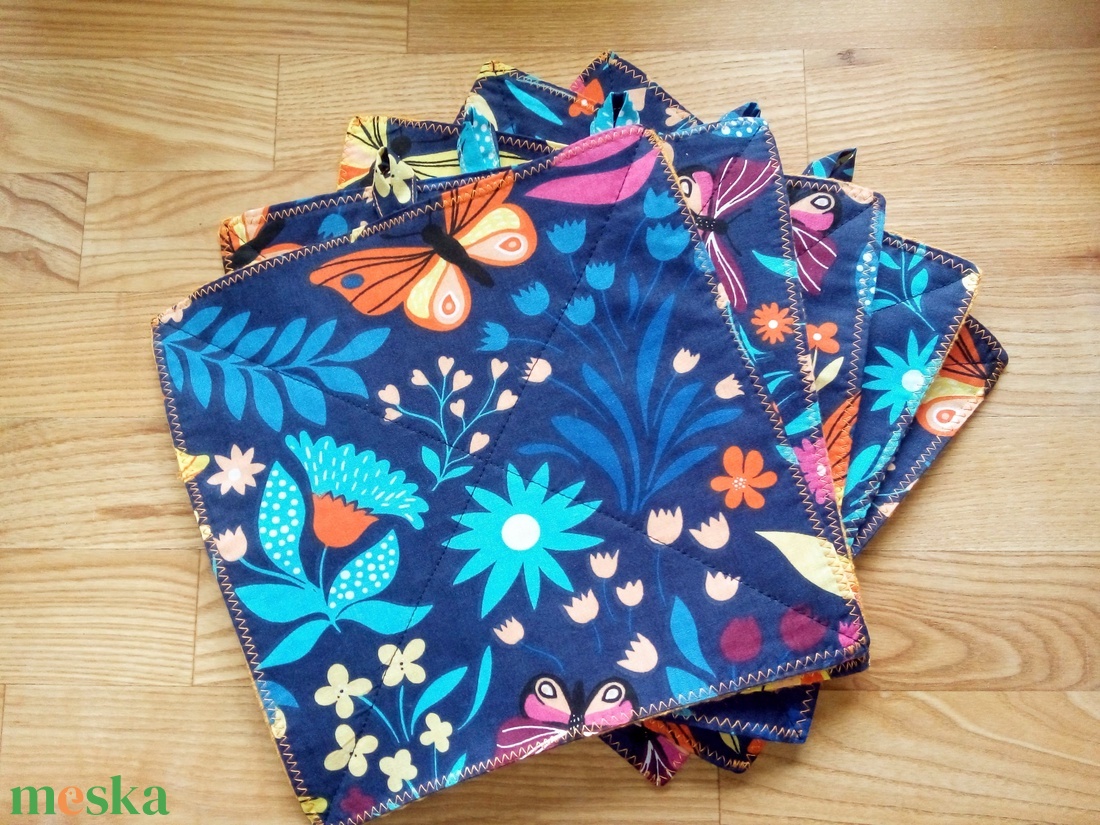 Mosható pamut törlőkendő, edényalátét - pillangó/okker - otthon & életmód - konyhafelszerelés, tálalás - konyhai textil - konyharuha & törlőkendő - Meska.hu