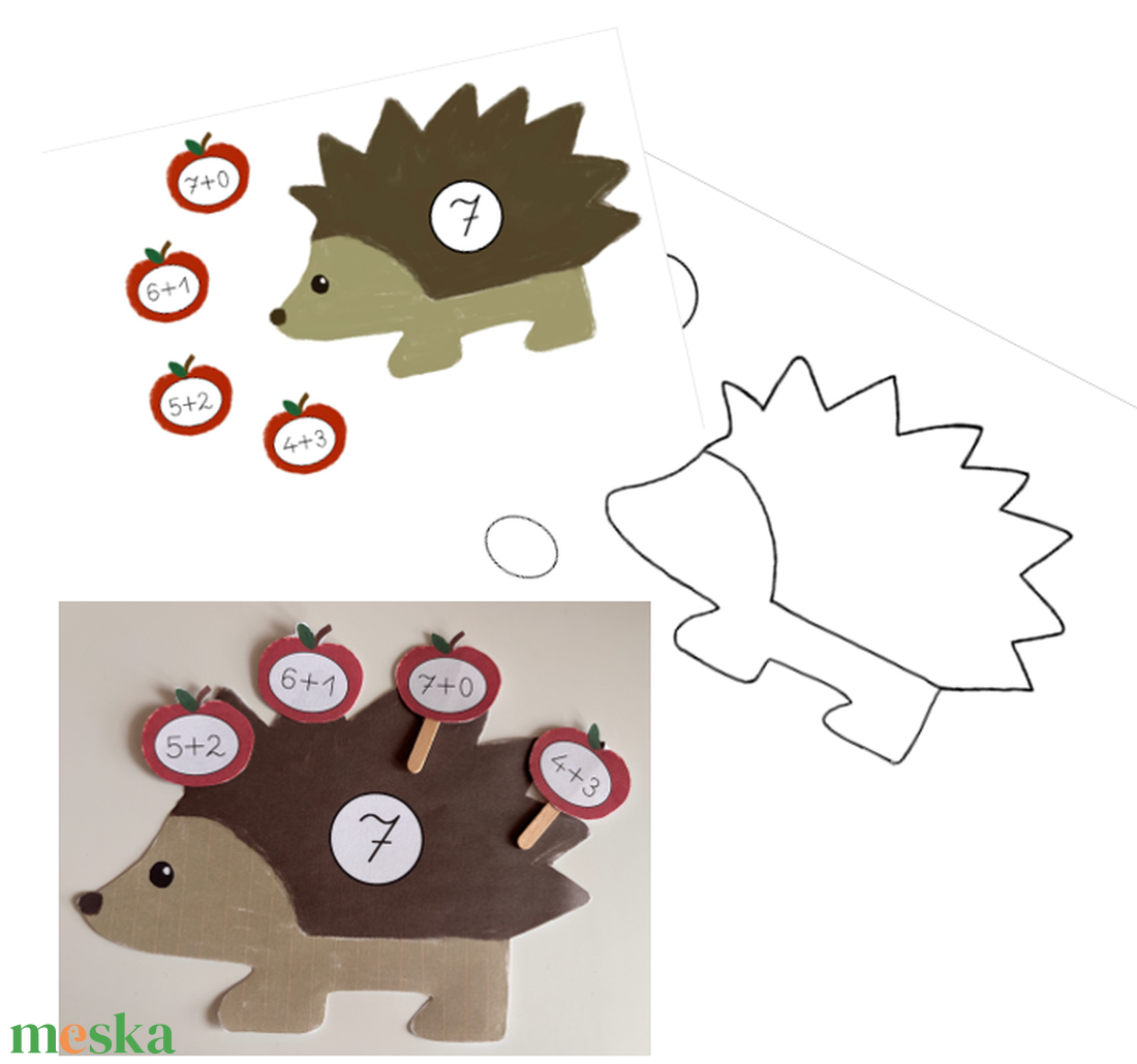 Számok bontása 10-ig_süni - játék & sport - készségfejlesztő és logikai játék - oktató játékok - Meska.hu