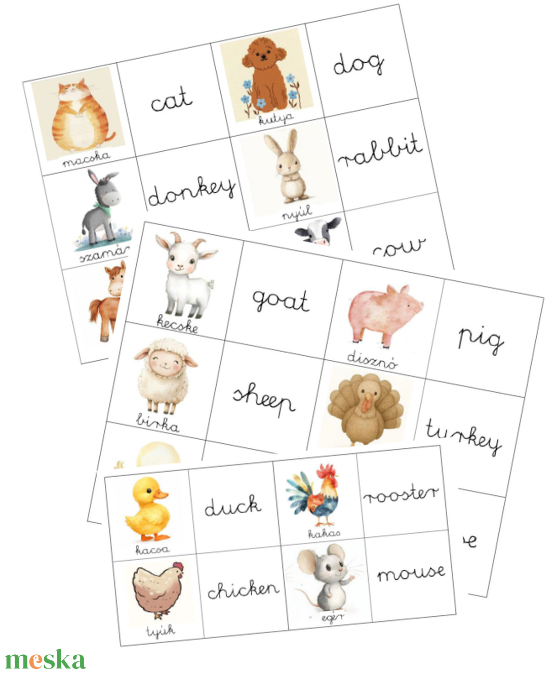 Angol szókártyák_háziállatok - játék & sport - készségfejlesztő és logikai játék - oktató játékok - Meska.hu