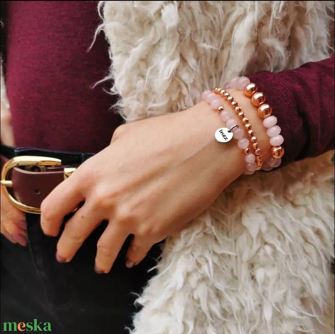 Rose gold-Rózsakvarc ásvány karkötő szett: csináld magad ékszer - ékszer - karkötő - karkötő medállal - Meska.hu Rose gold-Rózsakvarc ásvány karkötő szett: csináld magad ékszer - ékszer - karkötő - karkötő medállal - Meska.hu
