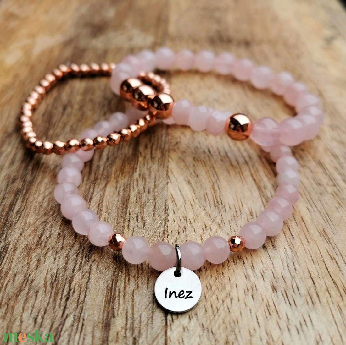 Rose gold-Rózsakvarc ásvány karkötő szett: csináld magad ékszer - ékszer - karkötő - karkötő medállal - Meska.hu Rose gold-Rózsakvarc ásvány karkötő szett: csináld magad ékszer - ékszer - karkötő - karkötő medállal - Meska.hu