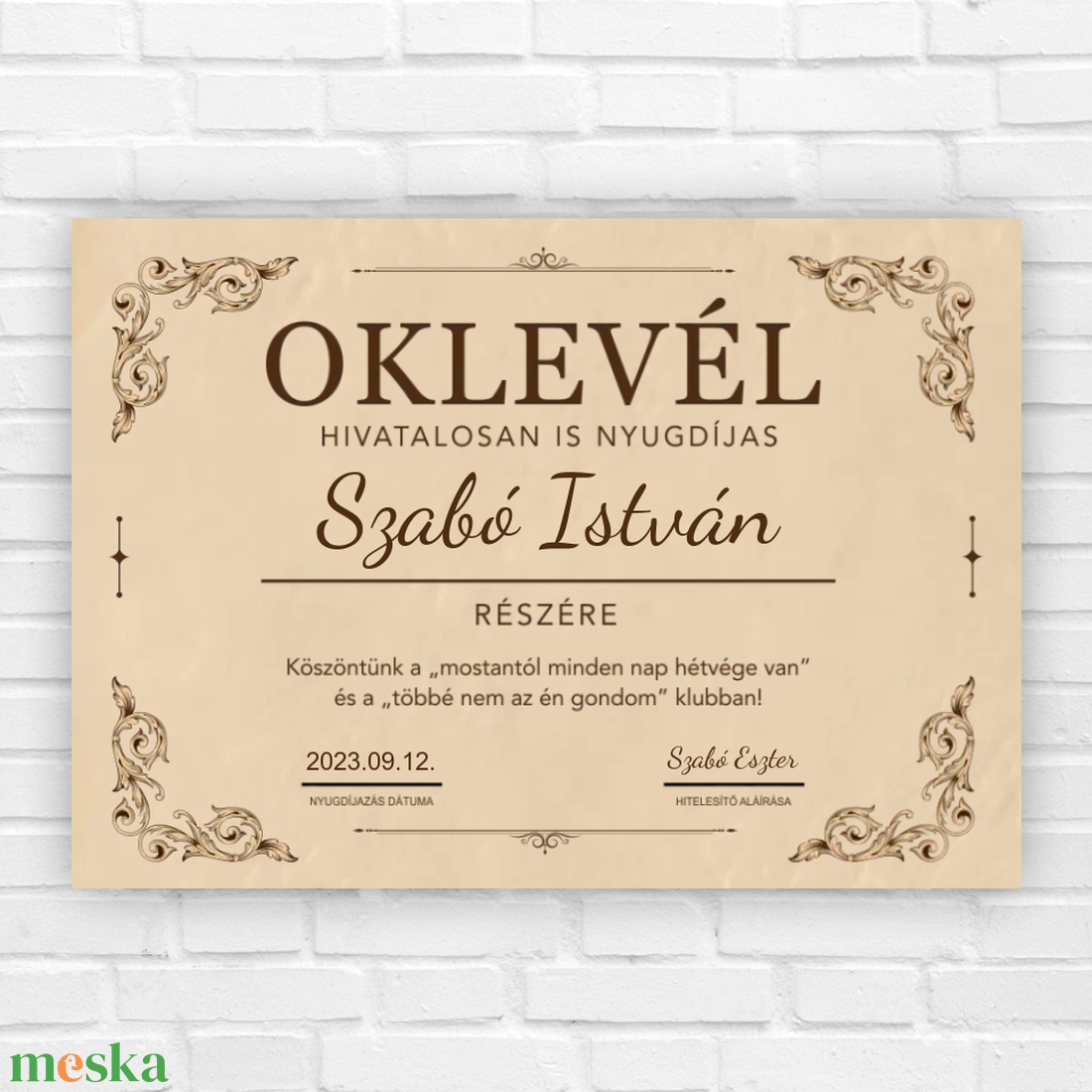 Nyugdíjba vonulási ajándék oklevél keretben - otthon & életmód - dekoráció - kép & falikép - poszter - Meska.hu Nyugdíjba vonulási ajándék oklevél keretben - otthon & életmód - dekoráció - kép & falikép - poszter - Meska.hu