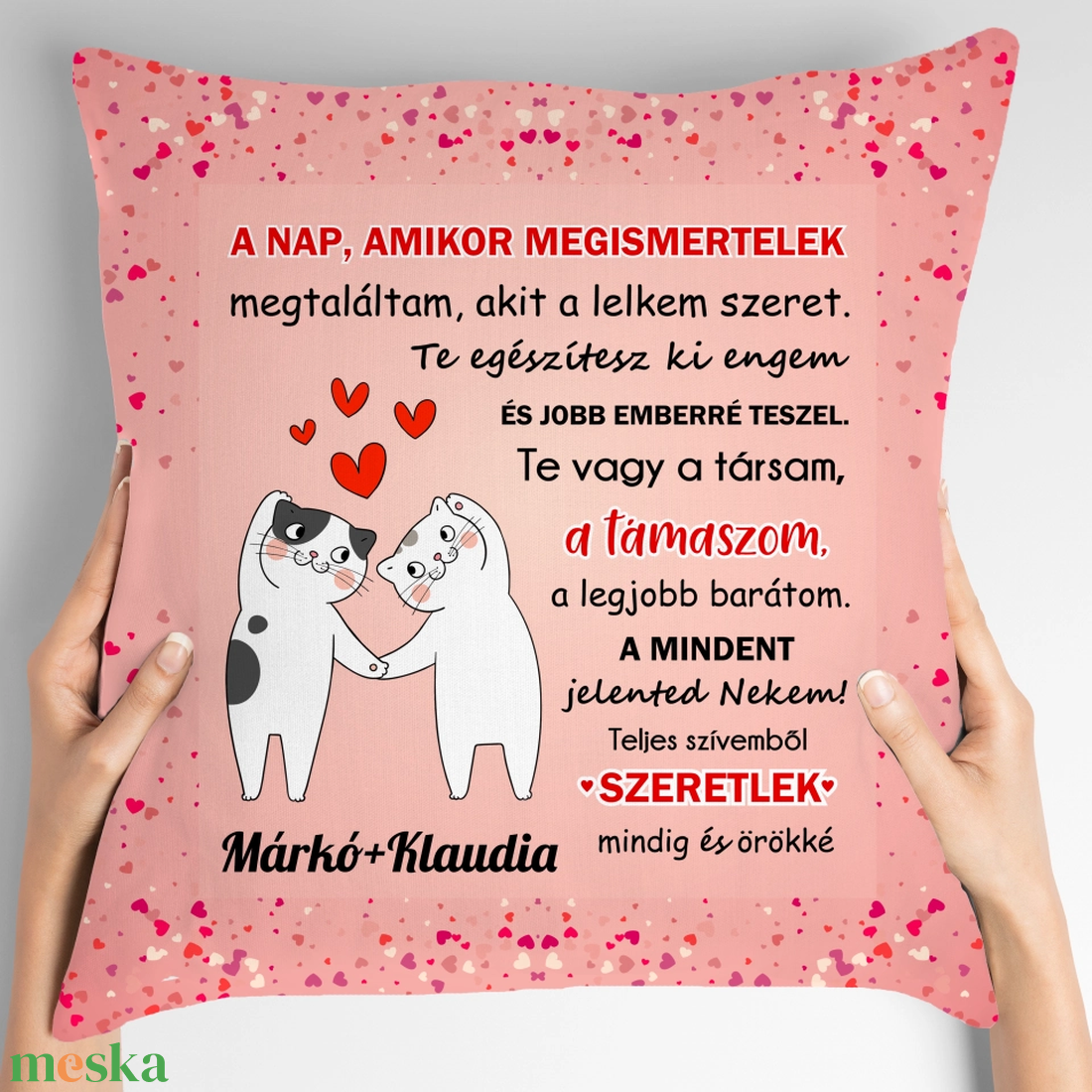 Valentin-napi cicás párna - otthon & életmód - lakástextil - párna & párnahuzat - Meska.hu