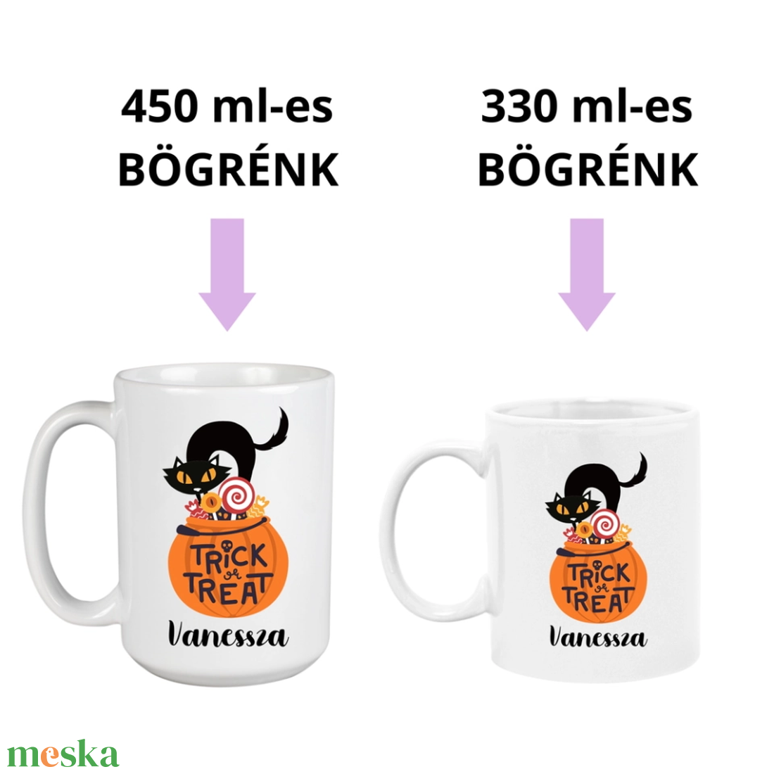 Fekete macskás, Trick or treat feliratú bögre - otthon & életmód - konyhafelszerelés, tálalás - tálalás - bögre & csésze - Meska.hu