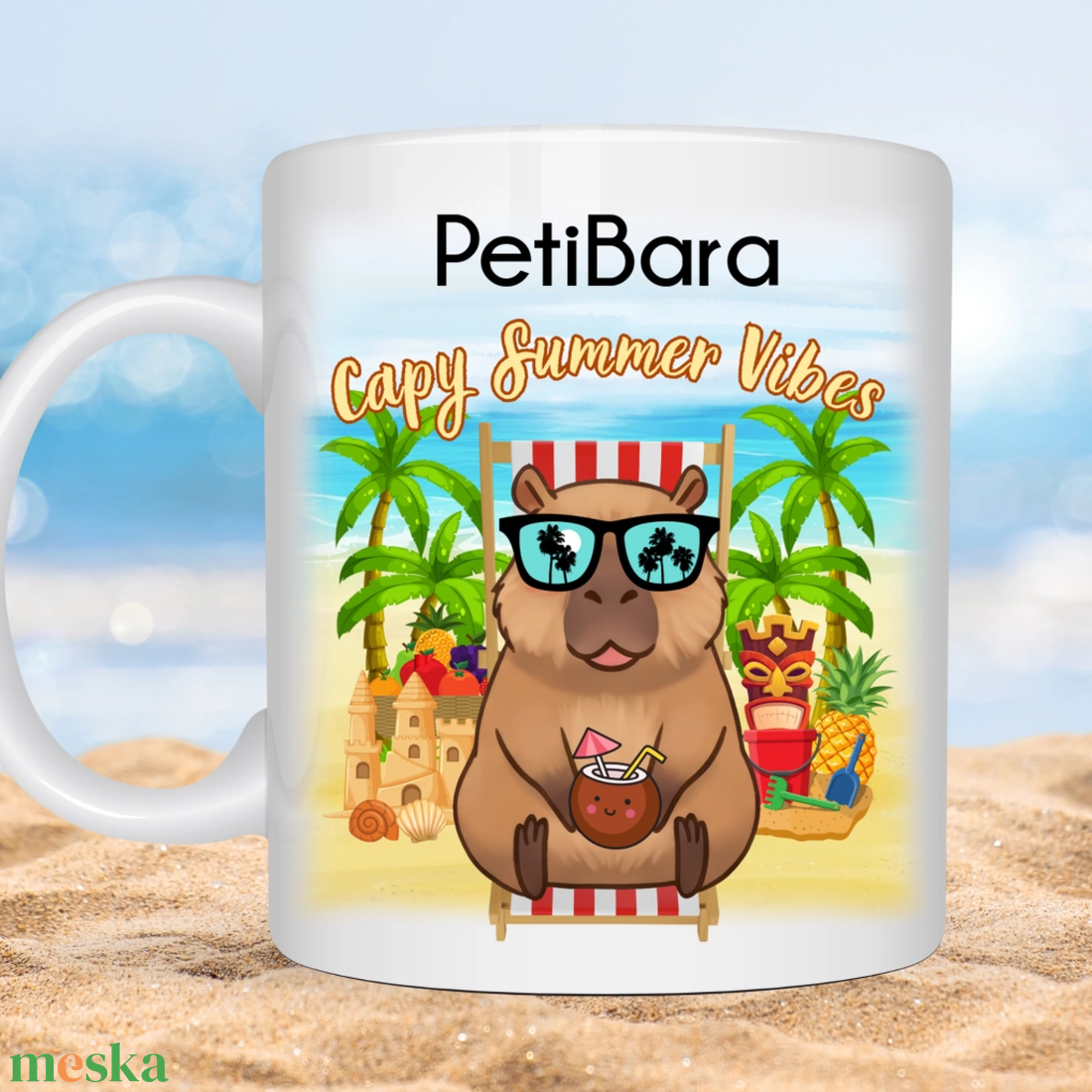 Capybara summer vibes bögre - otthon & életmód - konyhafelszerelés, tálalás - tálalás - bögre & csésze - Meska.hu