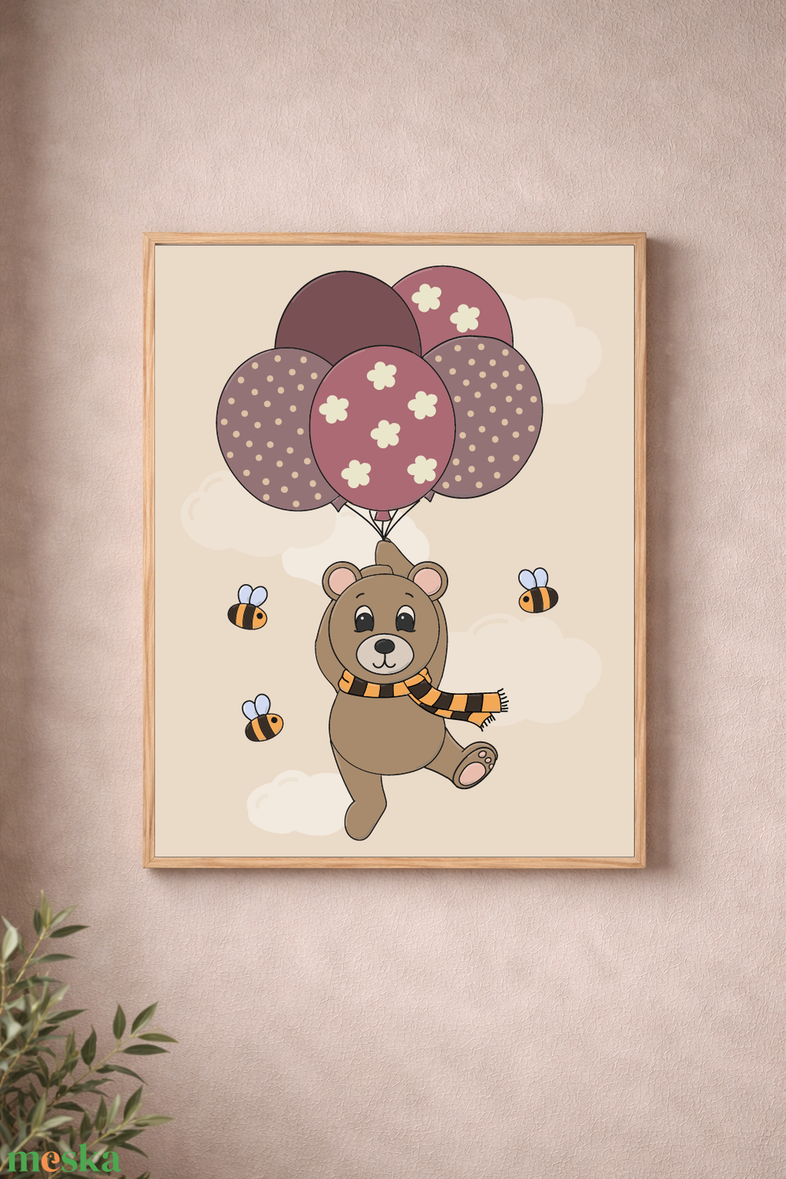 Mesepacni - maci lufikkal falikép - gyerekszoba dekoráció (40x50cm) - baba - mama - babaszoba dekoráció - babaszoba kép - Meska.hu