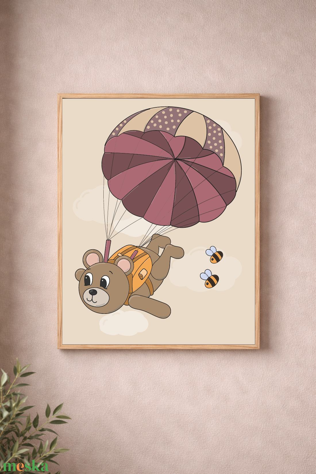 Mesepacni - maci ejtőernyővel falikép - gyerekszoba dekoráció (40x50cm) - baba - mama - babaszoba dekoráció - babaszoba kép - Meska.hu