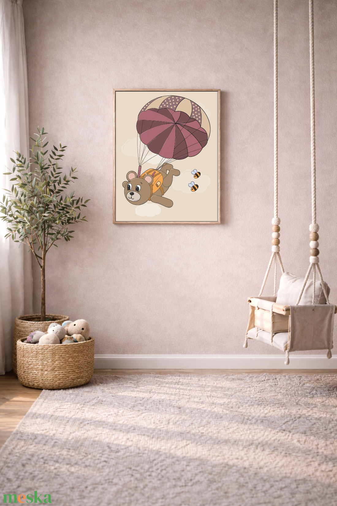 Mesepacni - maci ejtőernyővel falikép - gyerekszoba dekoráció (40x50cm) - baba - mama - babaszoba dekoráció - babaszoba kép - Meska.hu