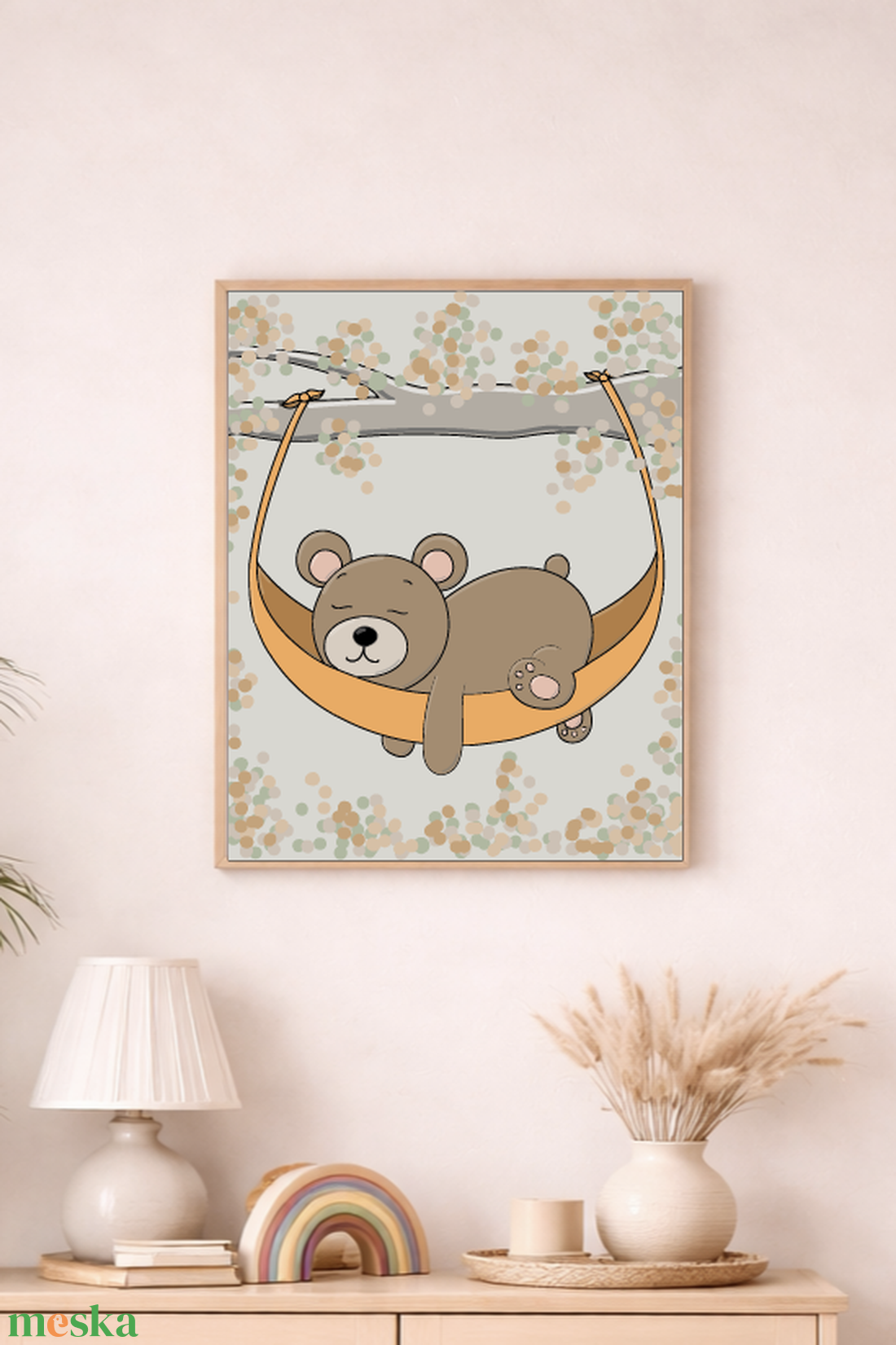 Mesepacni - Pihenő maci falikép - gyerekszoba dekoráció (40x50cm) - baba - mama - babaszoba dekoráció - babaszoba kép - Meska.hu