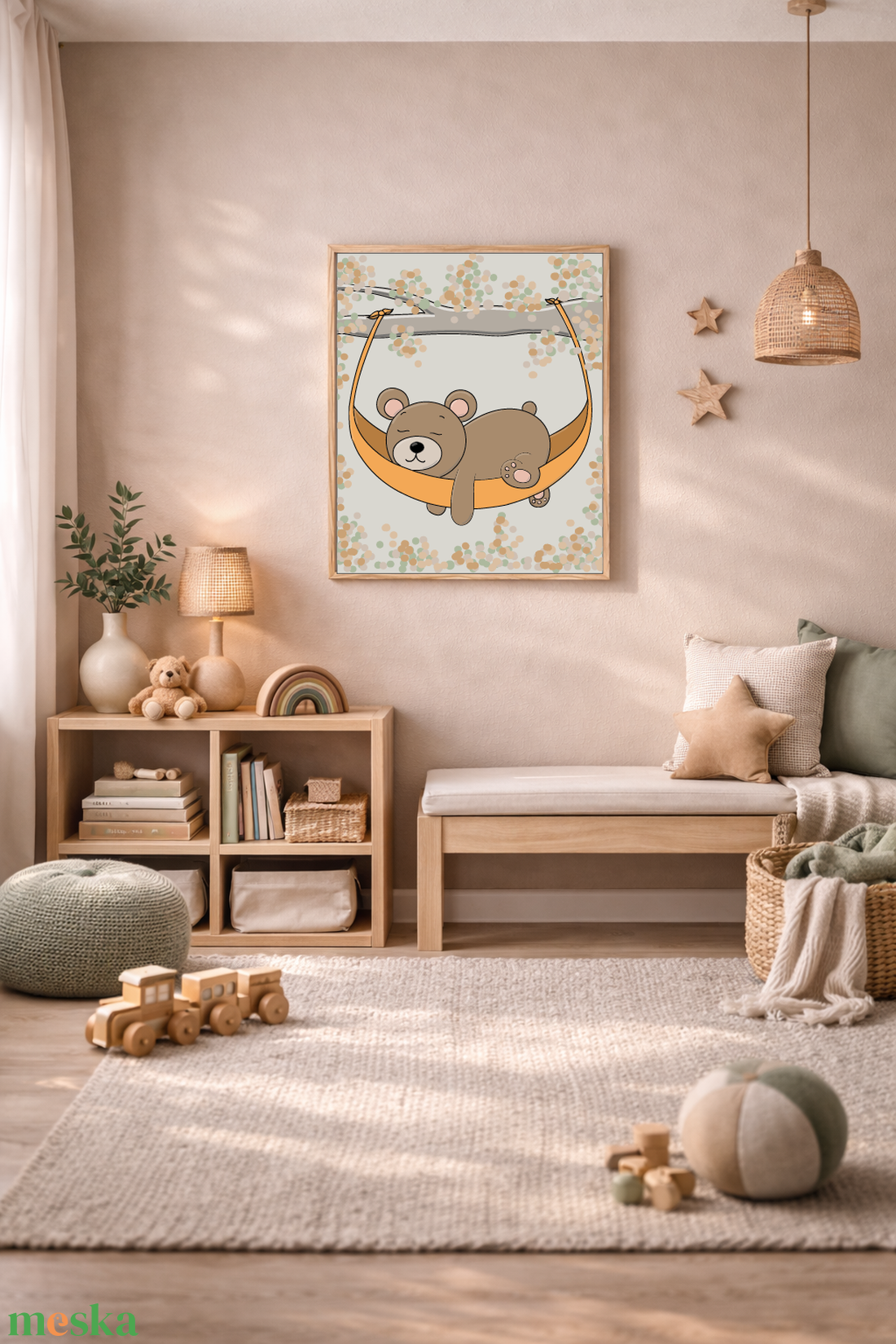 Mesepacni - Pihenő maci falikép - gyerekszoba dekoráció (40x50cm) - baba - mama - babaszoba dekoráció - babaszoba kép - Meska.hu