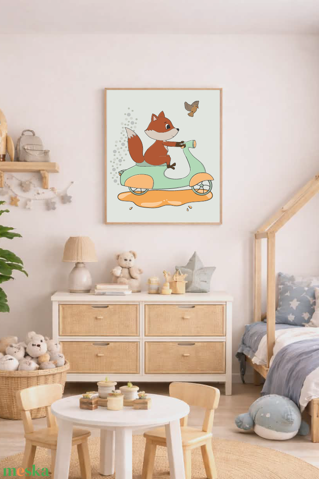 Mesepacni - Róka robogón falikép - gyerekszoba dekoráció (40x50cm) - baba - mama - babaszoba dekoráció - babaszoba kép - Meska.hu