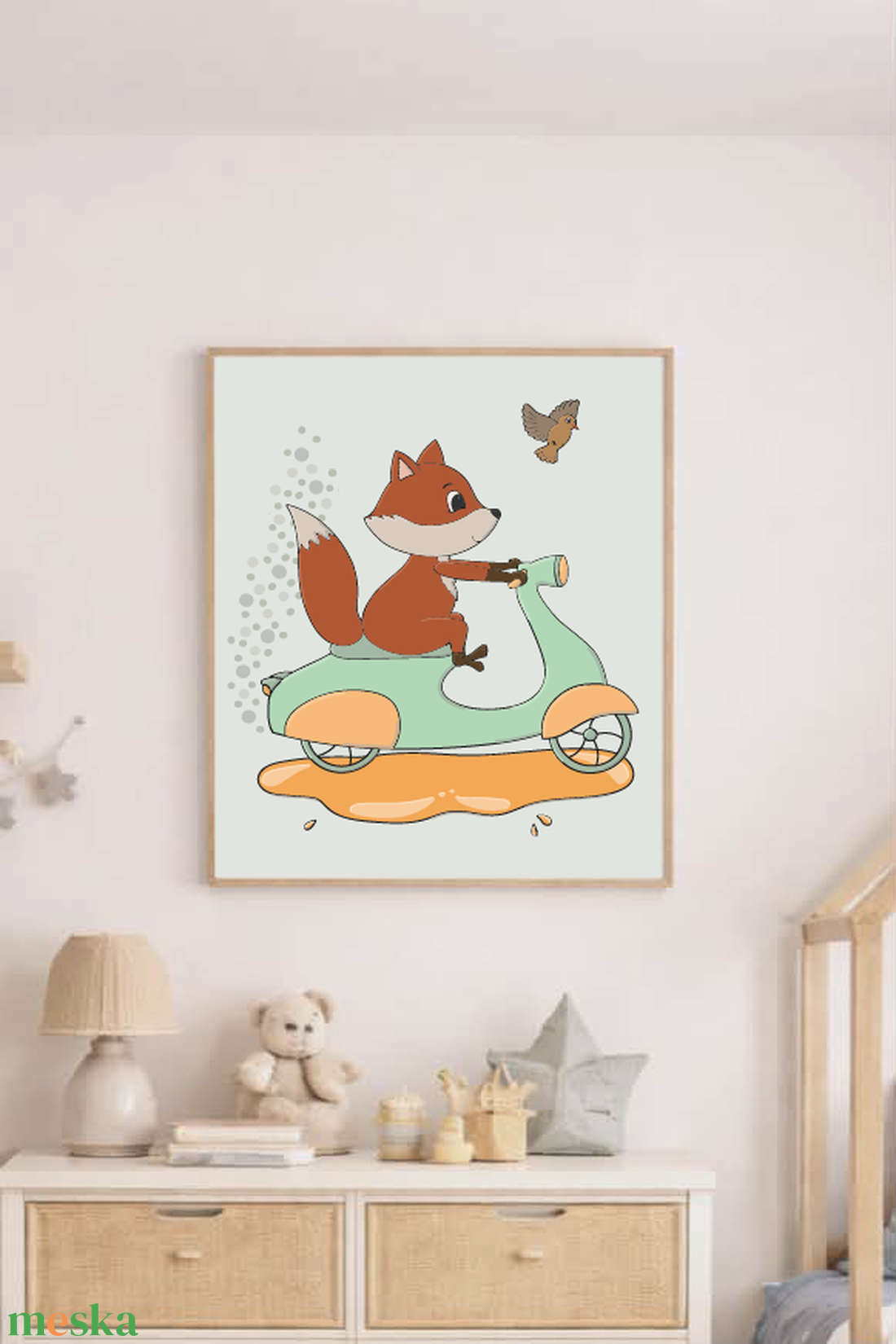 Mesepacni - Róka robogón falikép - gyerekszoba dekoráció (40x50cm) - baba - mama - babaszoba dekoráció - babaszoba kép - Meska.hu