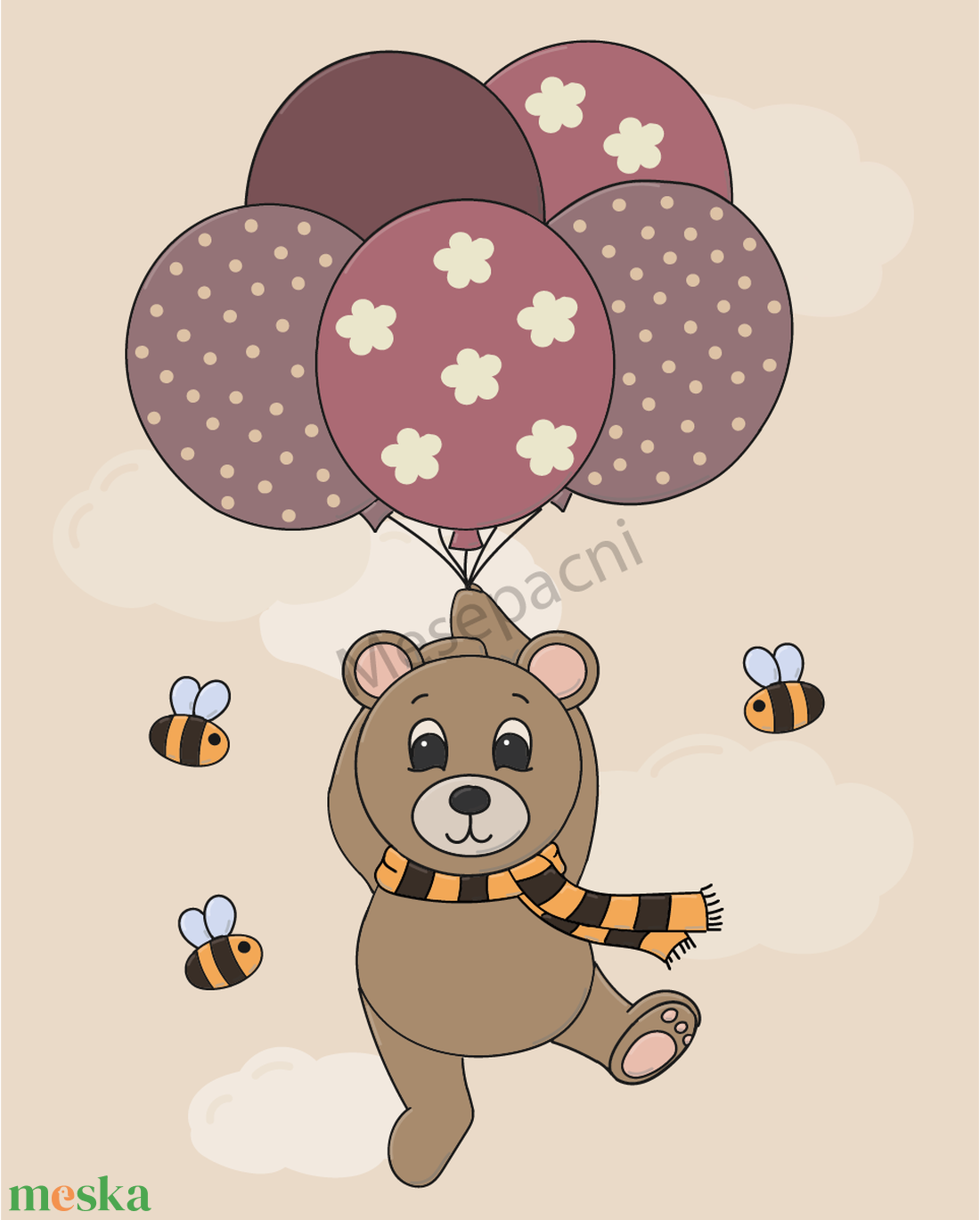 Mesepacni - maci lufikkal falikép - gyerekszoba dekoráció (40x50cm) - baba - mama - babaszoba dekoráció - babaszoba kép - Meska.hu