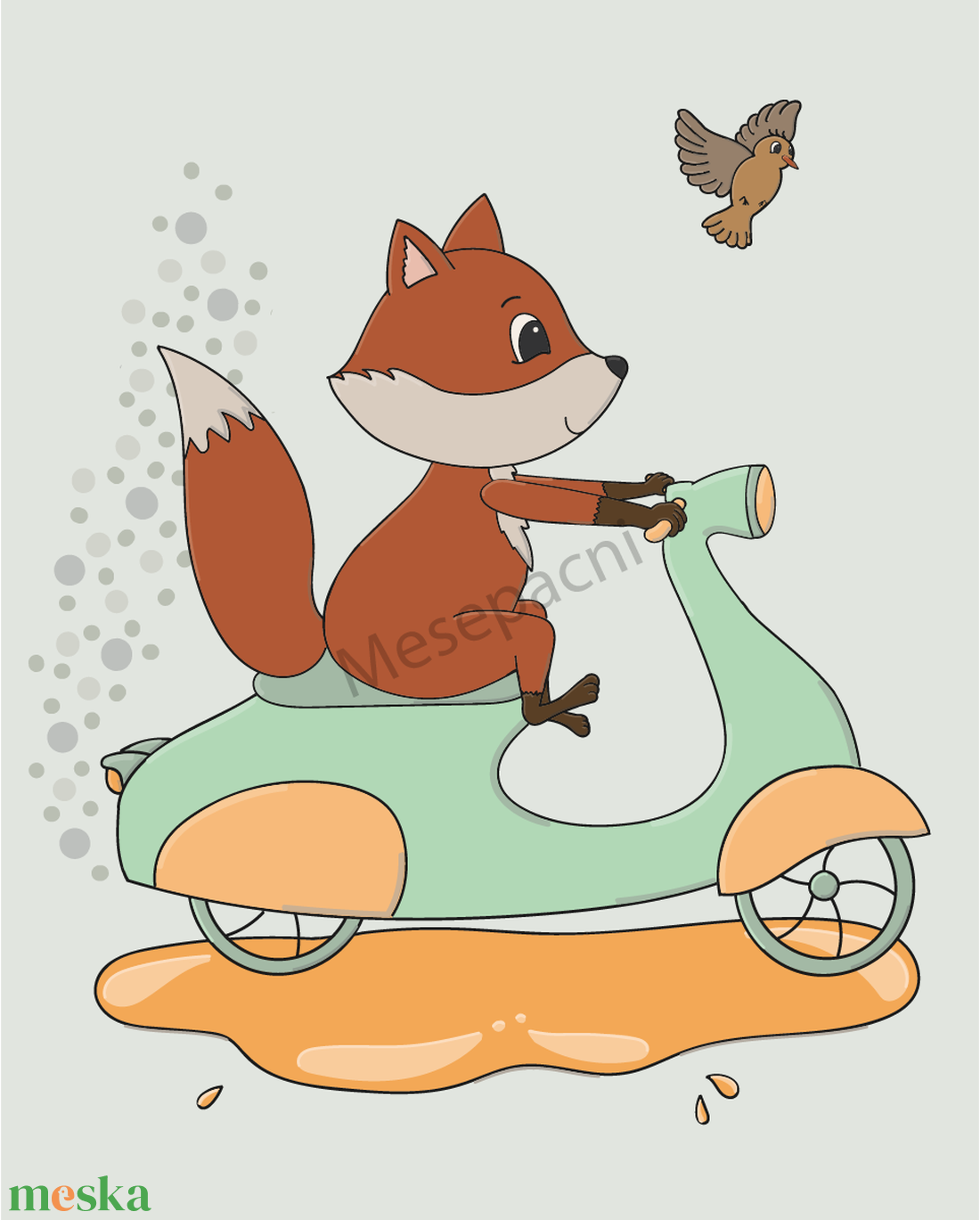 Mesepacni falikép szett - róka robogón és zsiráf autóval - babaszoba dekoráció (2 db, 40x50cm)  - baba - mama - babaszoba dekoráció - babaszoba kép - Meska.hu