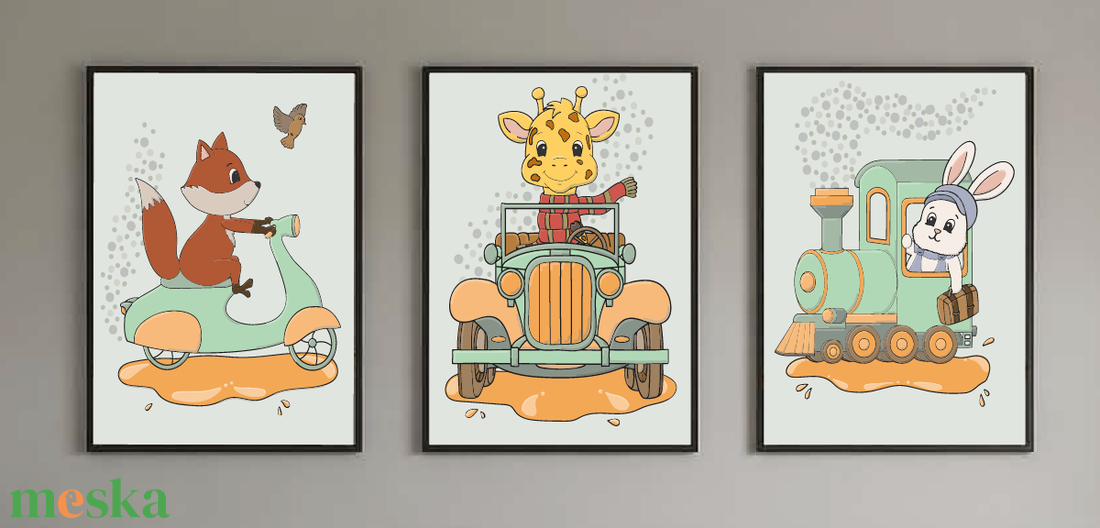 Kalandra fel! - 3 részes állatos mesepacni falikép szett gyerekszobába (40x50cm) - baba - mama - babaszoba dekoráció - babaszoba kép - Meska.hu