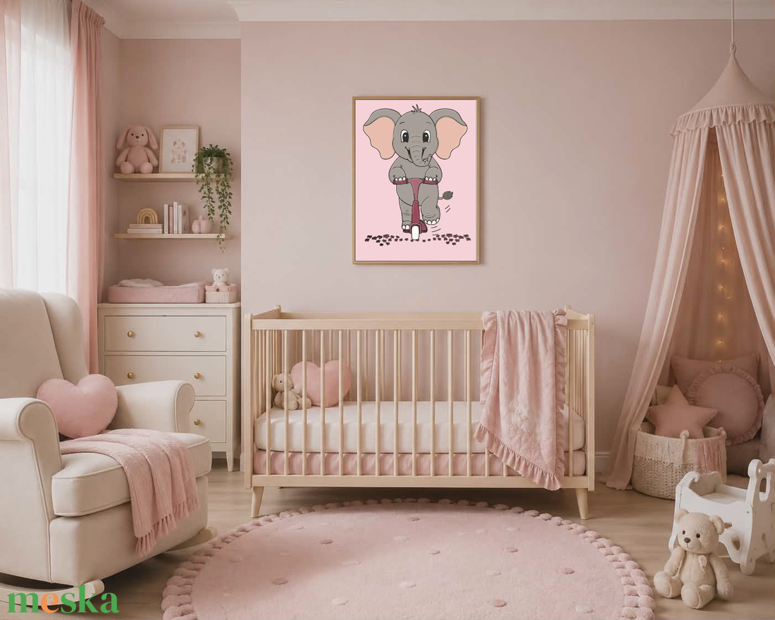 Mesepacni - Elefánt rolleren - gyerekszoba falikép, édes állatos illusztráció - baba - mama - babaszoba dekoráció - babaszoba kép - Meska.hu