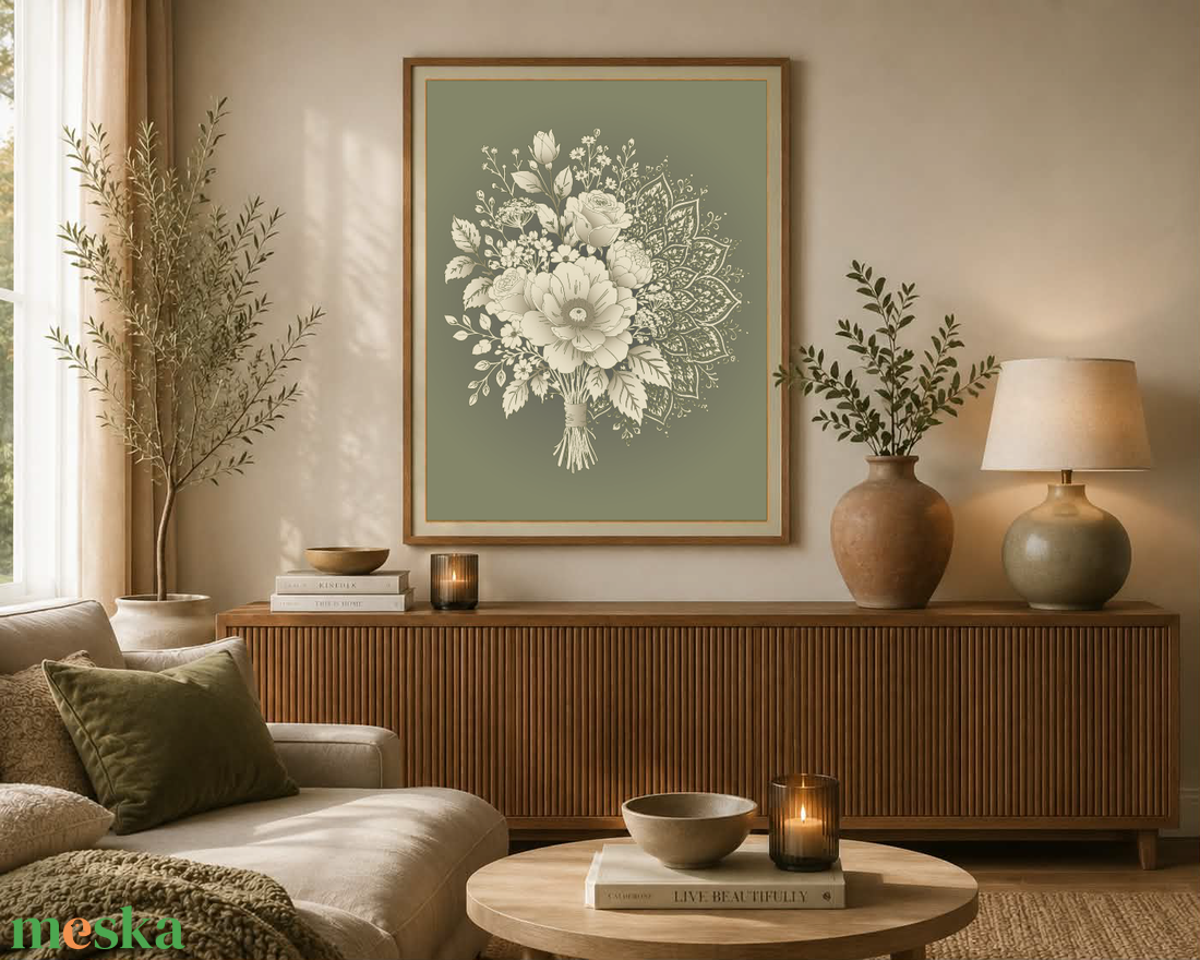 Mesepacni Home - Virágos mandala falikép, elegáns dekoráció nappaliba és hálószobába - otthon & életmód - dekoráció - kép & falikép - poszter - Meska.hu