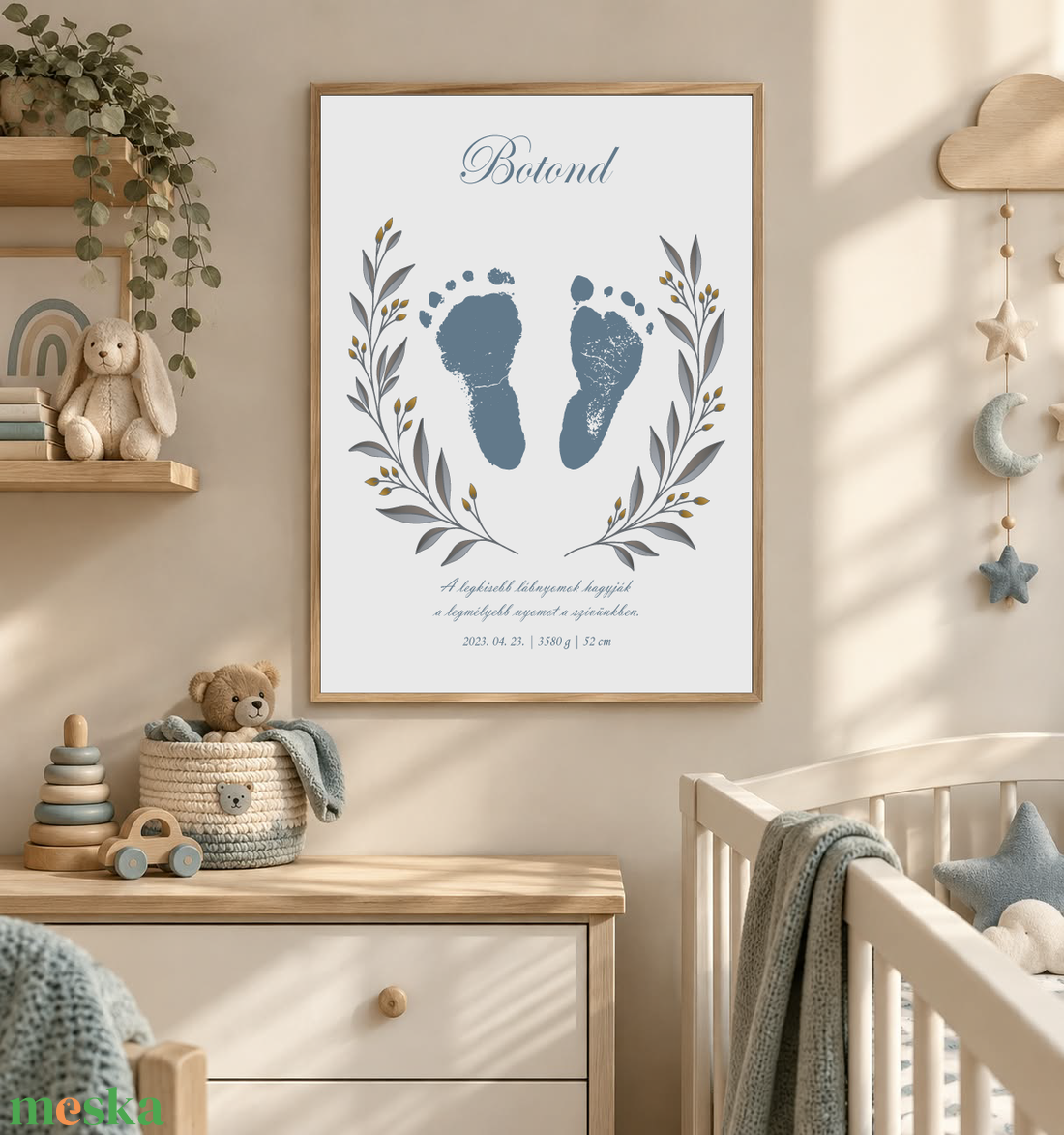 Mesepacni-Egyedi baba kéz-és talplenyomatos emlékkép�névre szóló születési poszter,uniszex babaszoba dekoráció,40�50 cm - baba - mama - babaszoba dekoráció - babaszoba kép - Meska.hu
