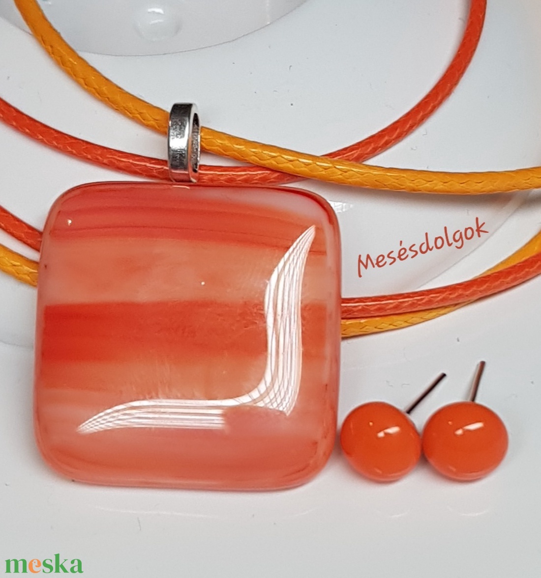 Narancs varázs üvegékszer medál 2 pár fülbevalóval - ékszer - ékszerszett - Meska.hu