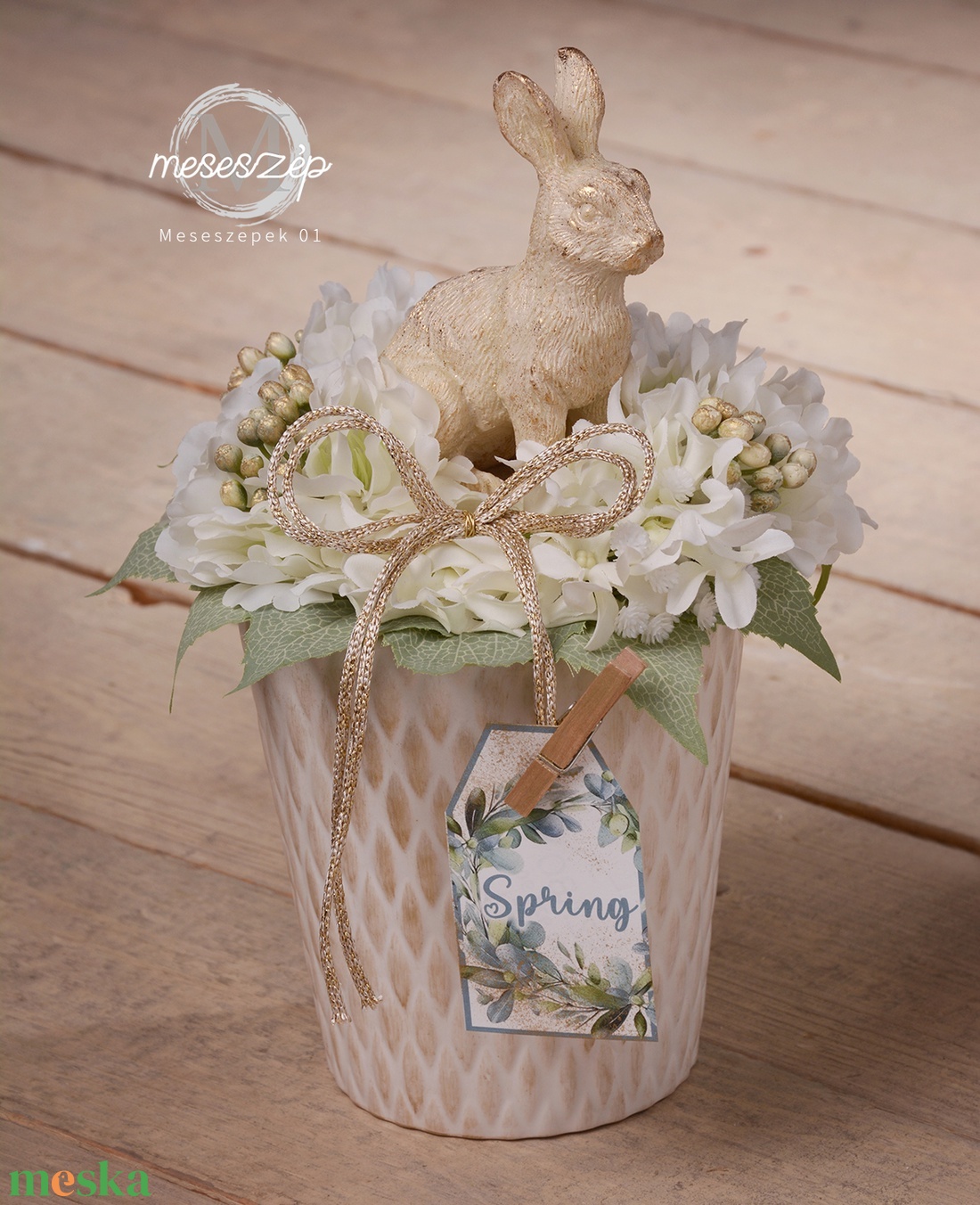 Húsvét arany fehérben asztaldísz - otthon & életmód - dekoráció - asztal és polc dekoráció - asztaldísz - Meska.hu
